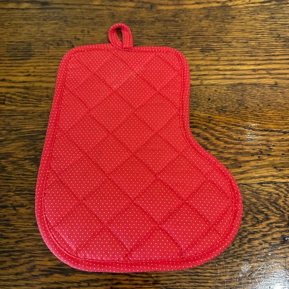 Vintage Santa Claus Stocking‎ Shaped Potholder Red Polka Dot Christmas Decor